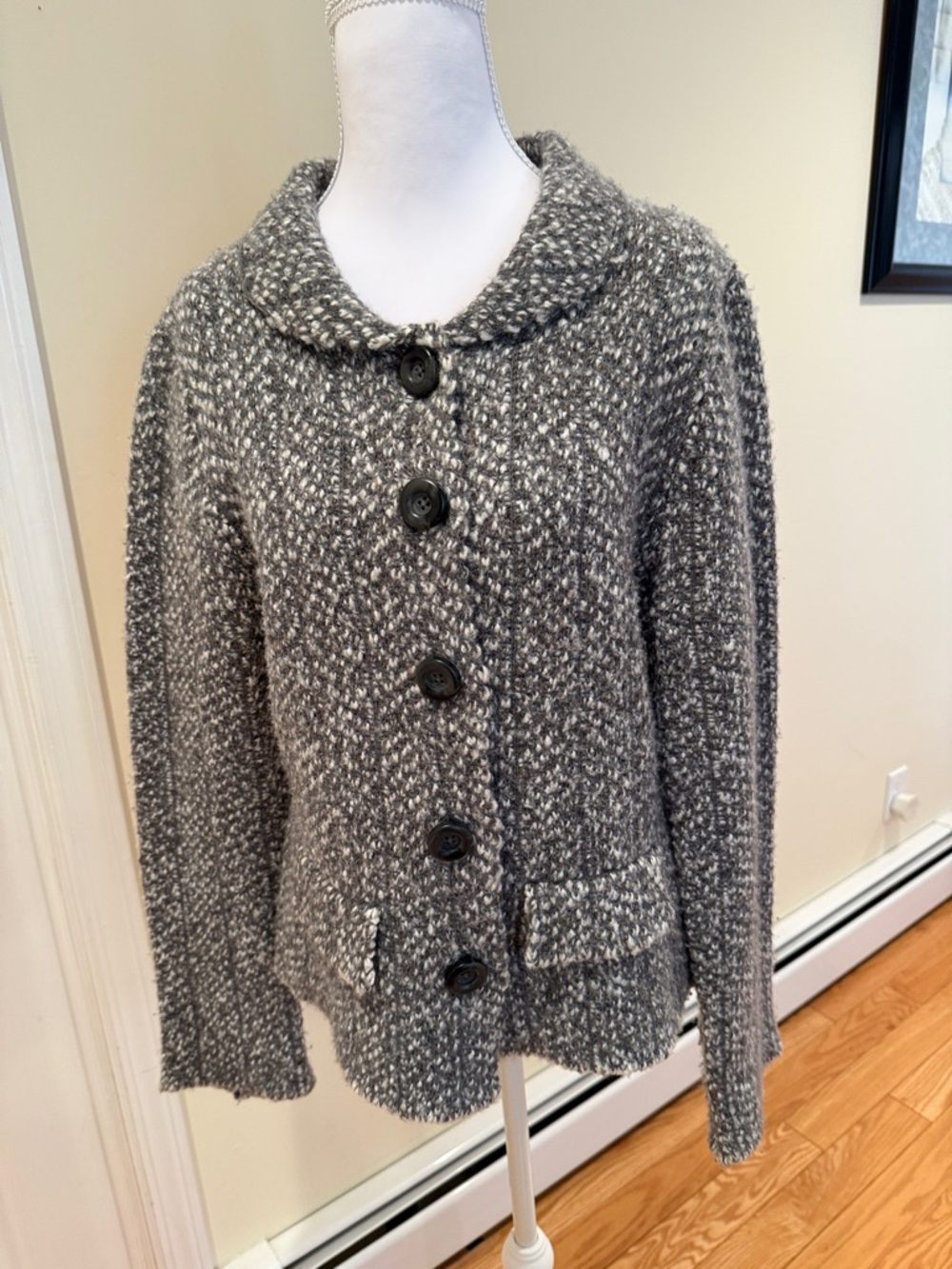 Carole Little Cute Gray and White Textured Wool Blend Jacket
